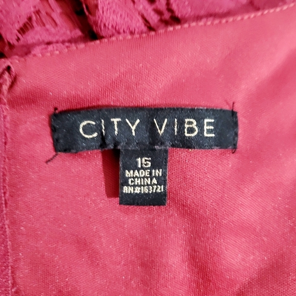 City Vibe Womens Burgundy Fit & Flare Sleeveless Dress Size 15 Lined Square Neck - Picture 9 of 11